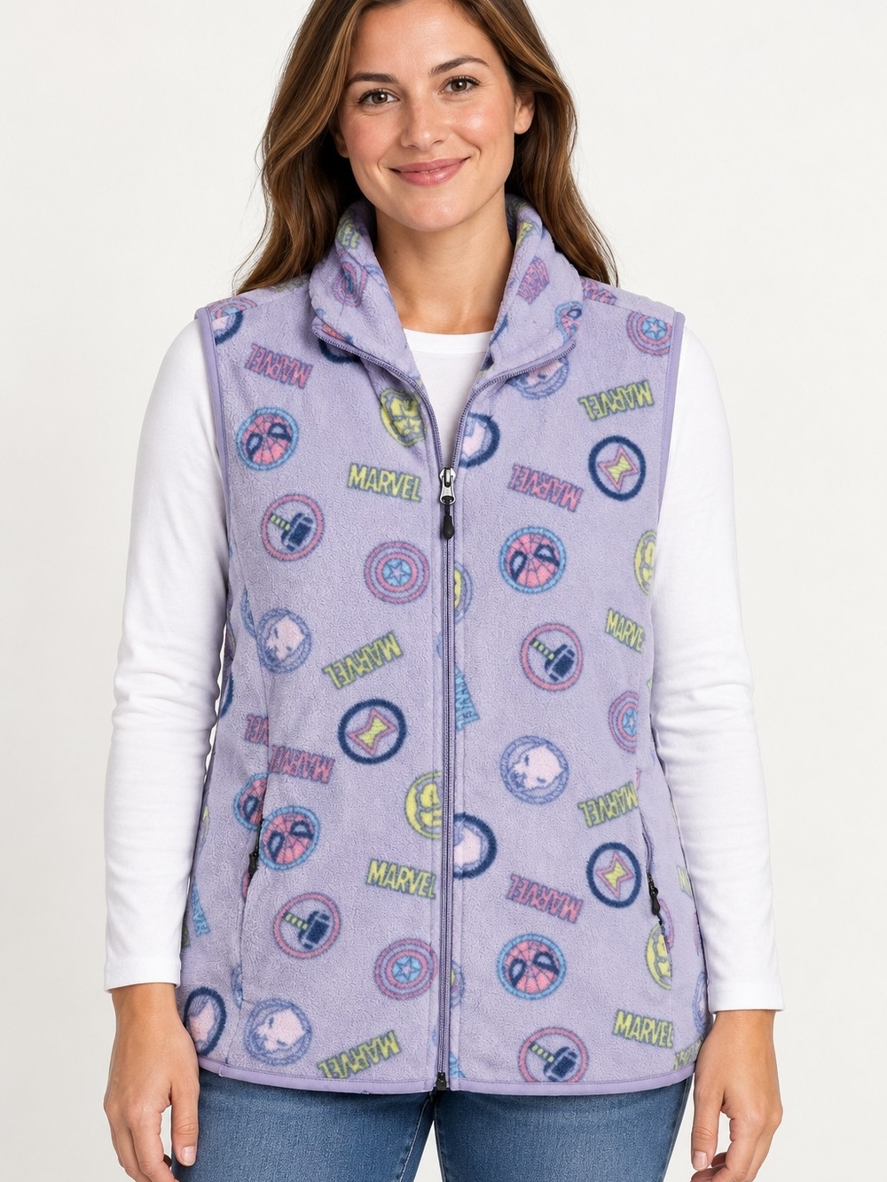 Marvel Lavender Logo-Print Fleece Zip Vest
